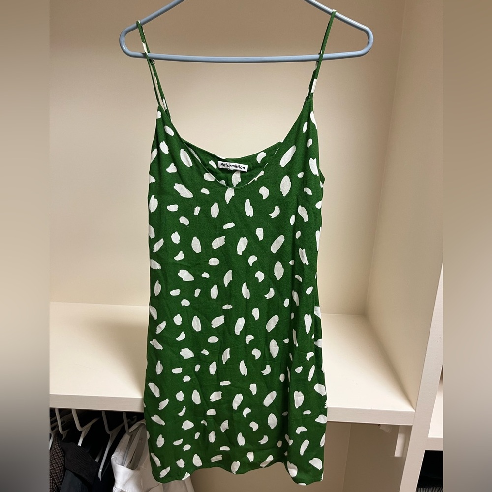 Reformation Green Dress with White Accents